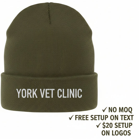 custom embroidery beanie on a white background