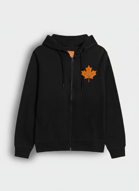 Black full sleeve hooded tshirt with custom embroidery