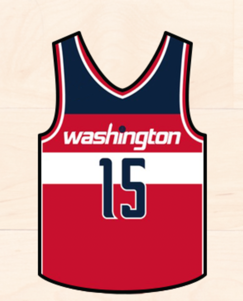 Basketball jersey with 'Washington' and number '15' on a beige background