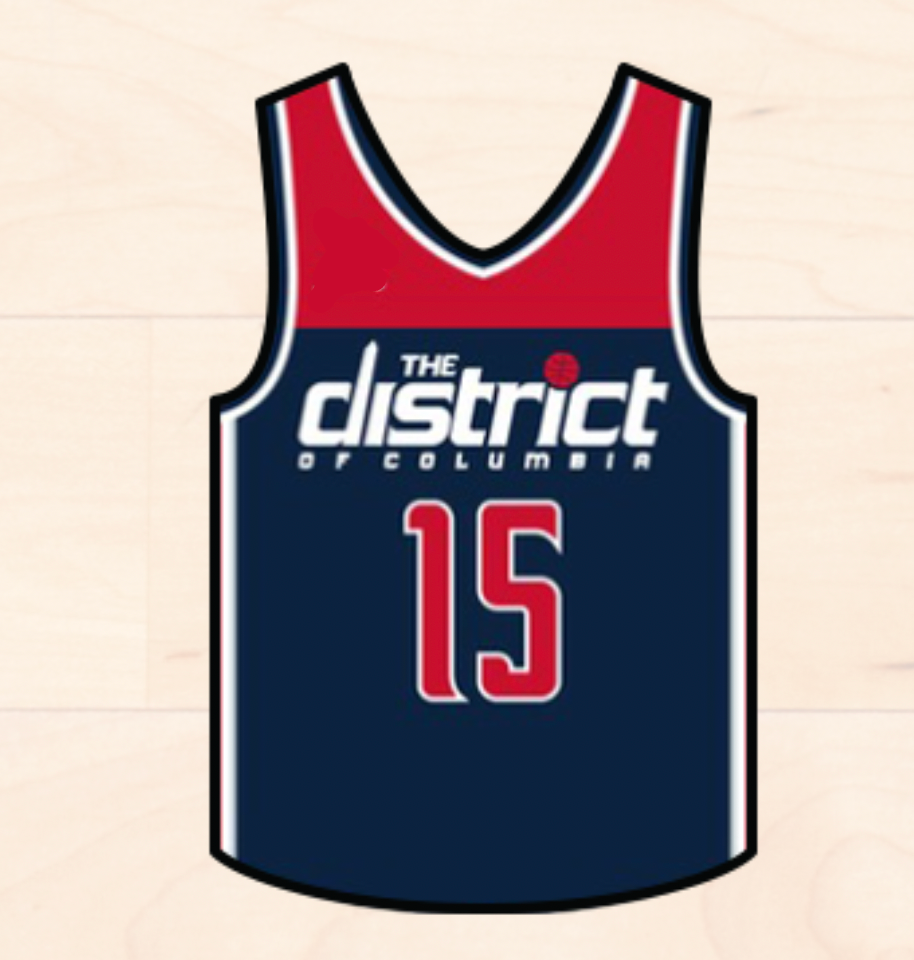 Basketball jersey with 'The District of Columbia' and number '15' on a beige background