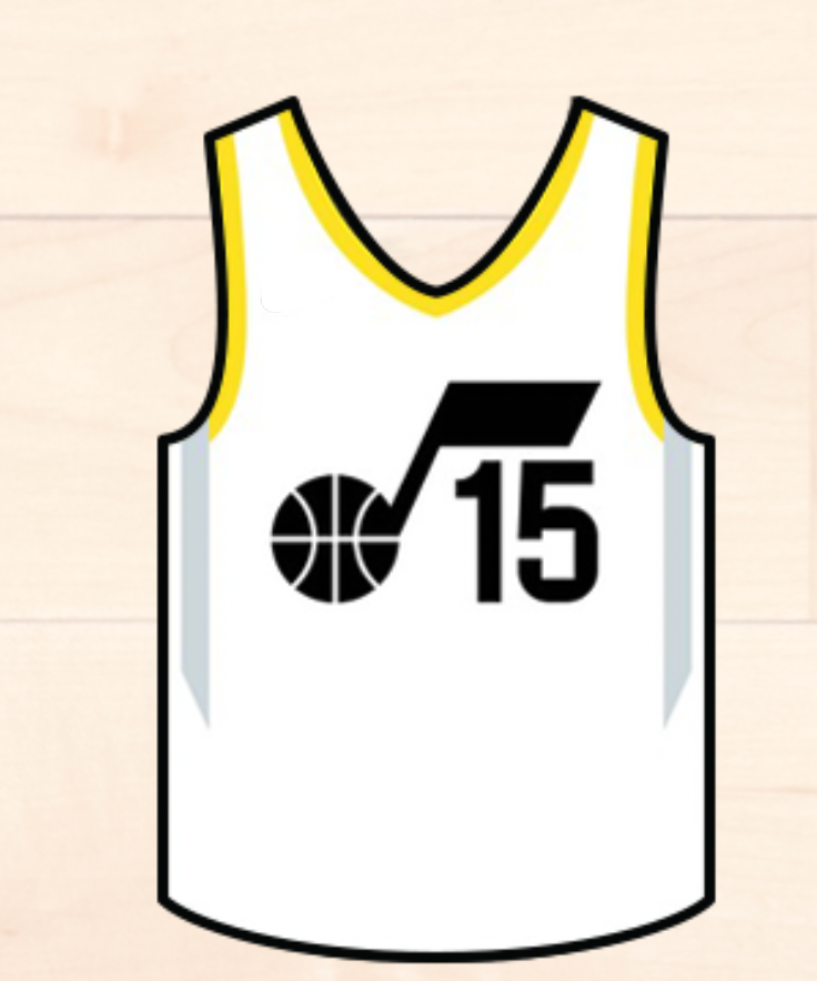 Basketball jersey with number 15 and logo on a beige background