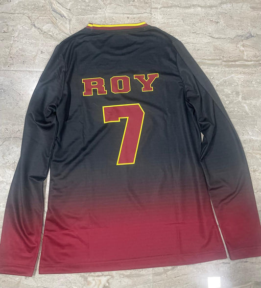 Long-sleeve shirt with 'ROY' and number '7' on a gray floor