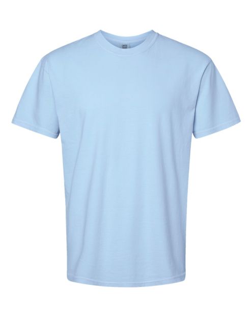 light blue, short-sleeved Comfort Colors t-shirt