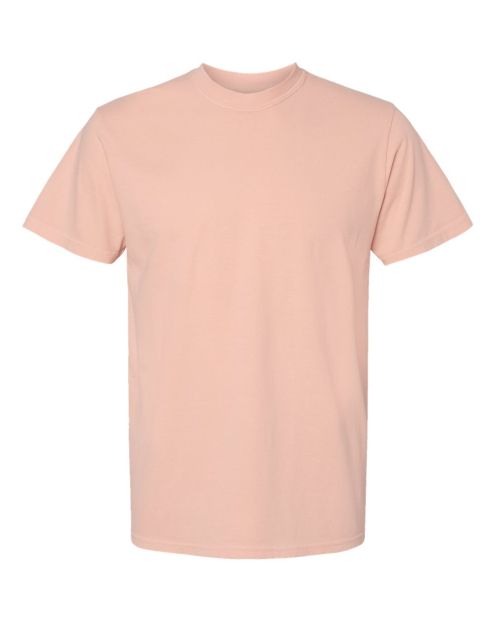rew-neck t-shirt in a light peachy-pink color