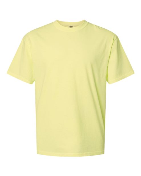 Plain light yellow short-sleeved crew-neck t-shirt