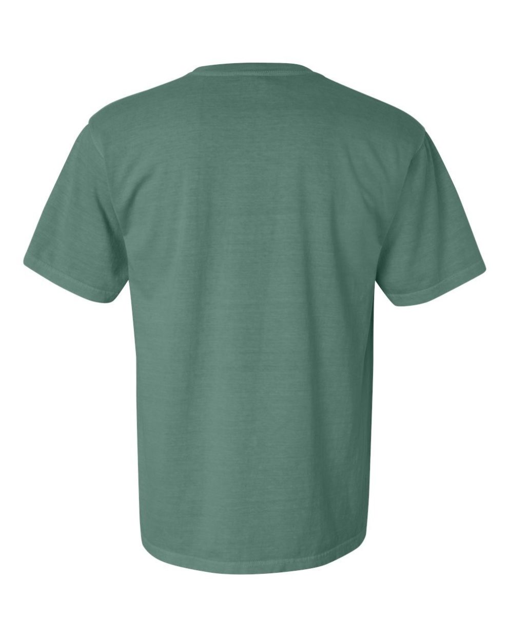 Back view of a plain, seafoam green, short-sleeved t-shirt