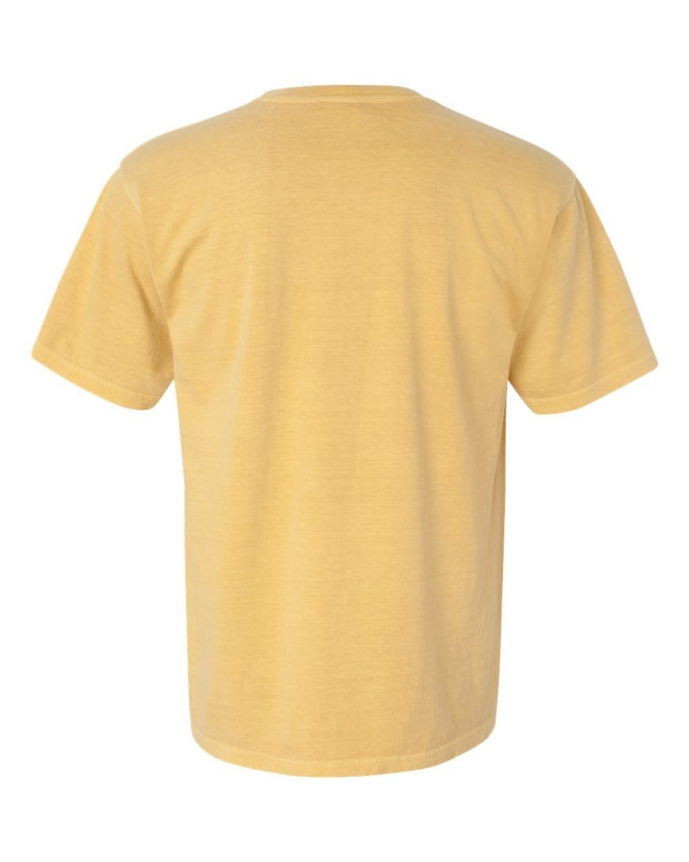 Back view of a plain, yellow, short-sleeved t-shirt
