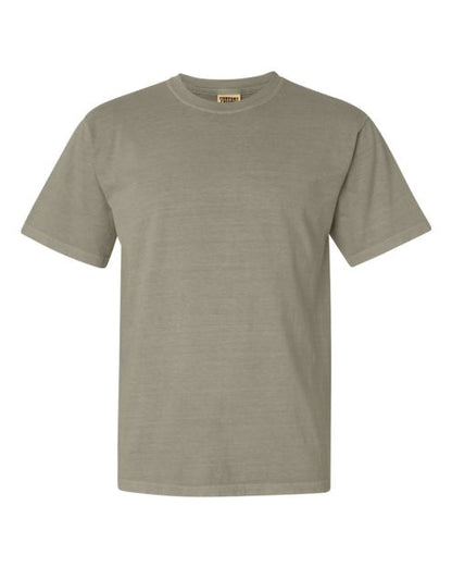 A plain, short-sleeved, crew-neck  t-shirt in a grayish-brown