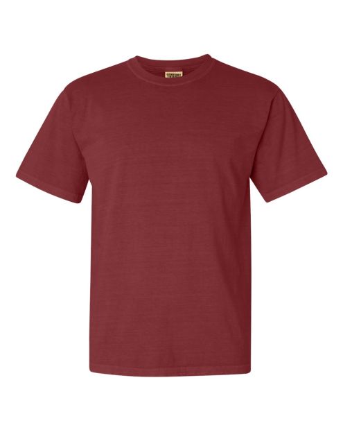 short-sleeved, crew-neck t-shirt in a brick color