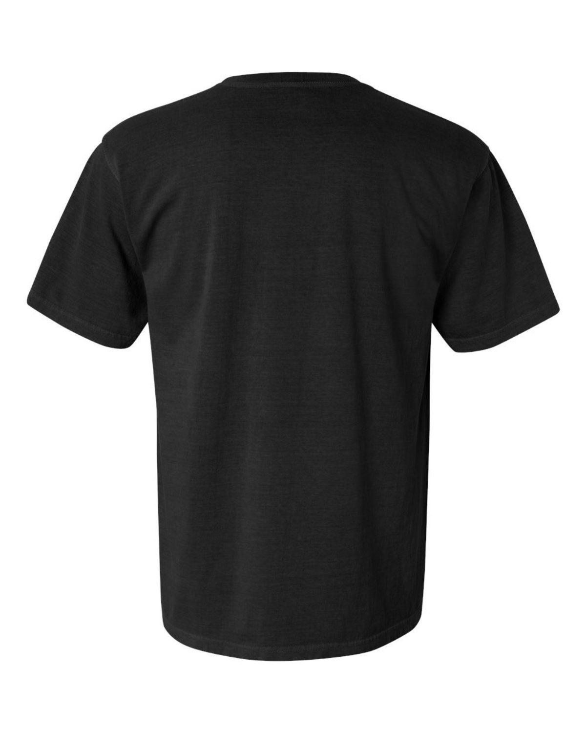 Back view of a plain black t-shirt