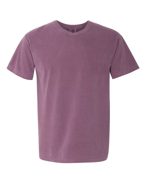 plain, short-sleeved, crew-neck t-shirt in a muted purple 