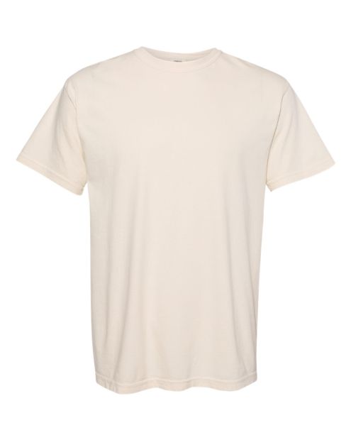 A blank, short-sleeved, cream or off-white