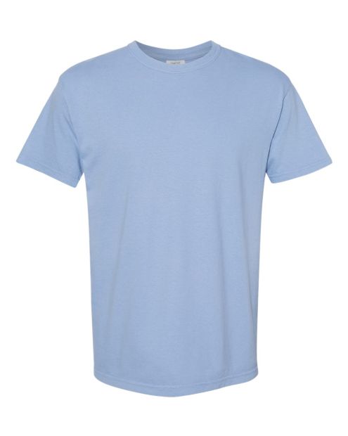 light blue, short-sleeved t-shirt, garment-dyed tee