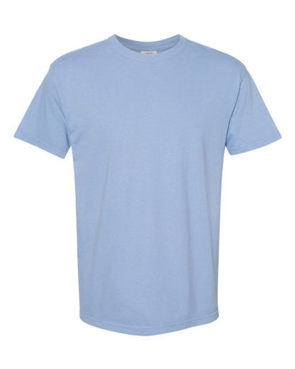 light blue, short-sleeved t-shirt, garment-dyed tee