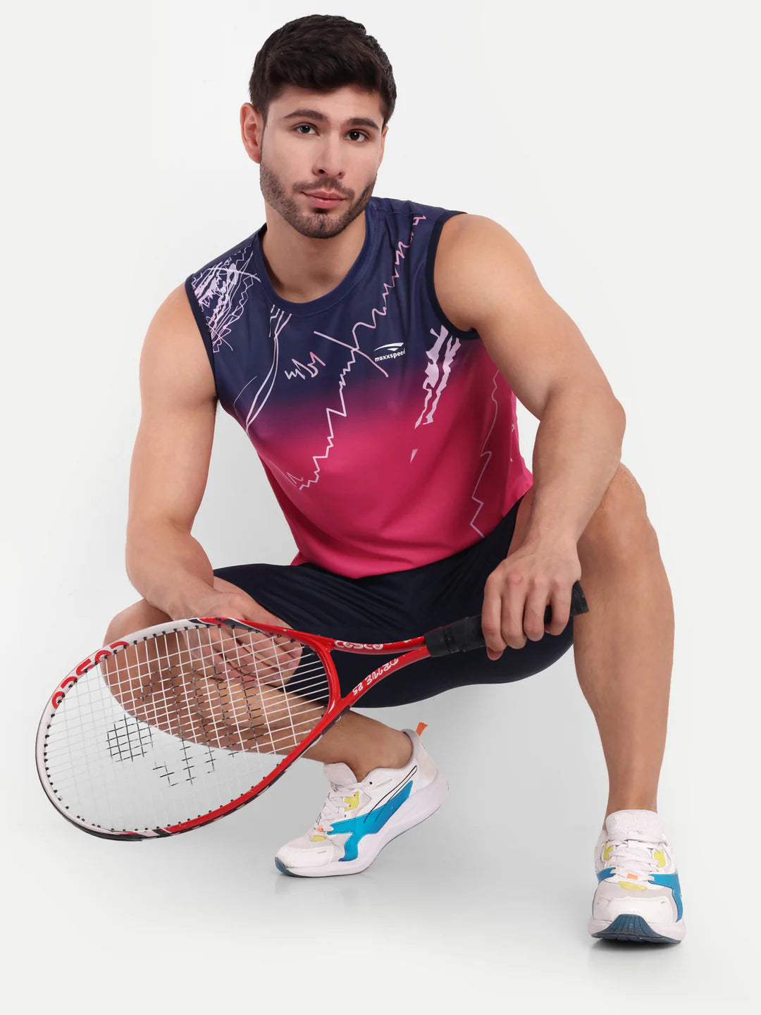 Blue and pink sleeveless jersey