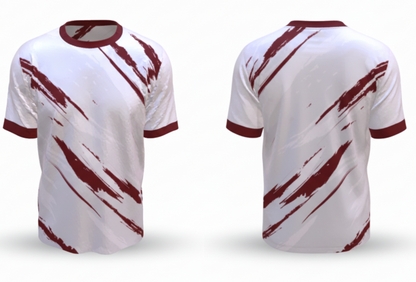 White sports jersey with red stripes displayed on a software interface