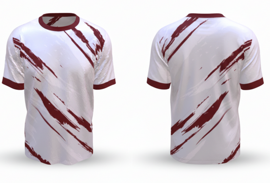 White sports jersey with red stripes displayed on a software interface