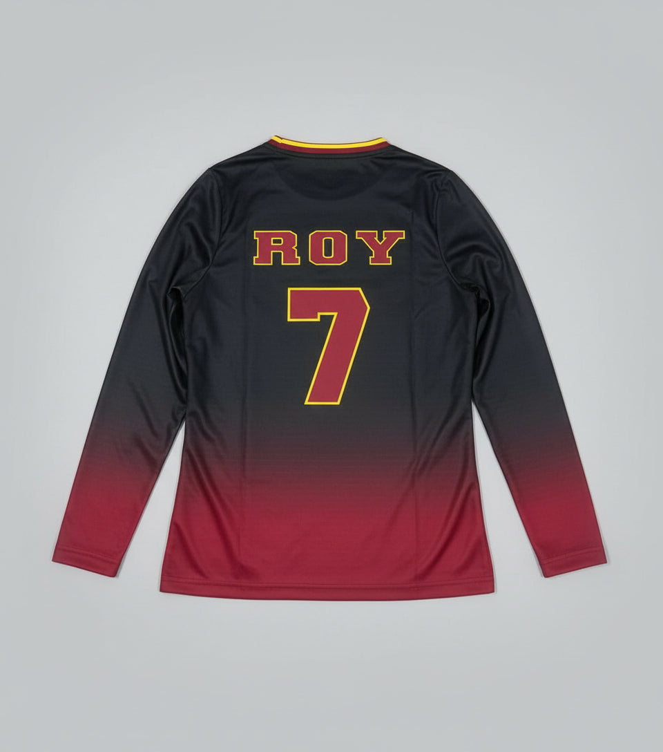 Long-sleeve shirt with 'ROY' and number '7' on a gray floor